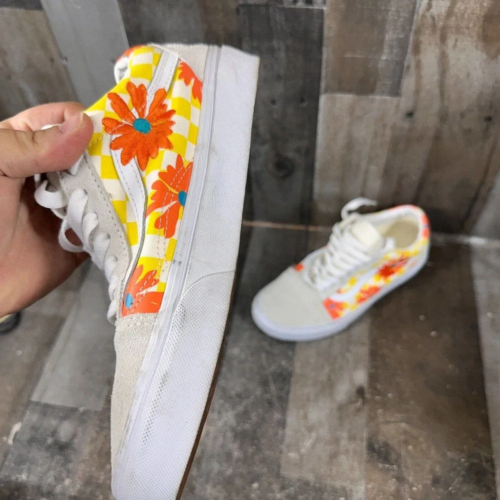 Vans Old Skool CHECKERBOARD FLORAL BLANC DE Womens 8.5,‎ Mens 7 Unisex